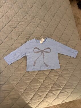 GAP Light Blue Long Sleeve Tee with Silver Glitter Bow
